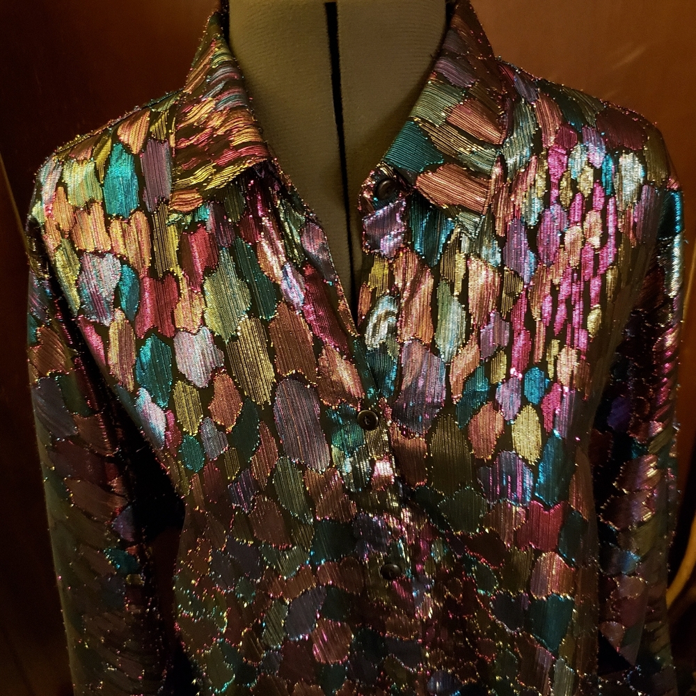 Vintage blouse, multicolor metallic thread. Size 14. Never worn!